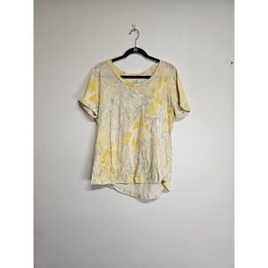 LOGO by Lori Goldstein Women's Yellow Animal Print Tie-Dye Tshirt Size L‎